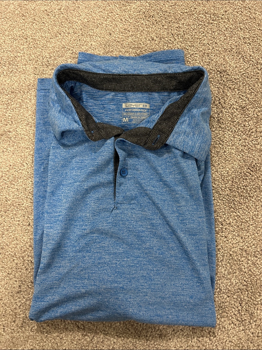Layer 8 Men's Heather Blue Polo with Black Contrast Collar